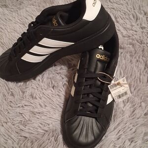 Adidas Men's Black Sneakers with White Stripes